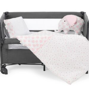 Sema Baby 6 Parça Lüks Park Yatak Bebek Uyku Seti - Pembe Fil,8170