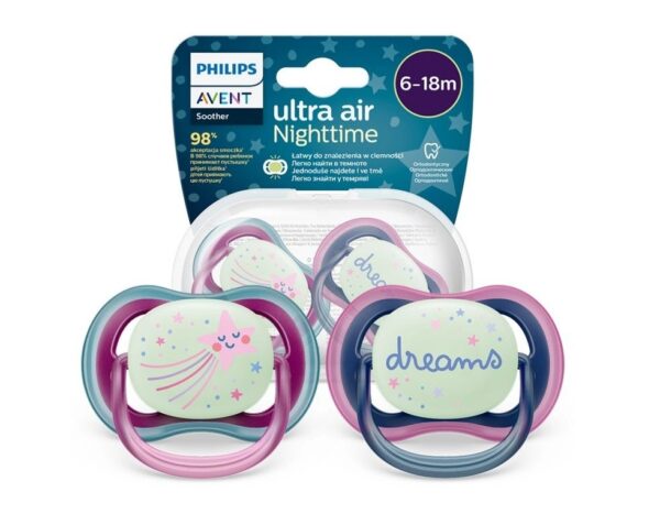 Philips Avent Ultra Air Night Karanlıkta Parlar Gece Emziği 6-18 ay Kız,8794